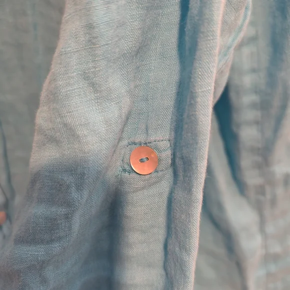 Flax Linen Button-Up Long Sleeve Turquoise Top Size Medium - Picture 4 of 5